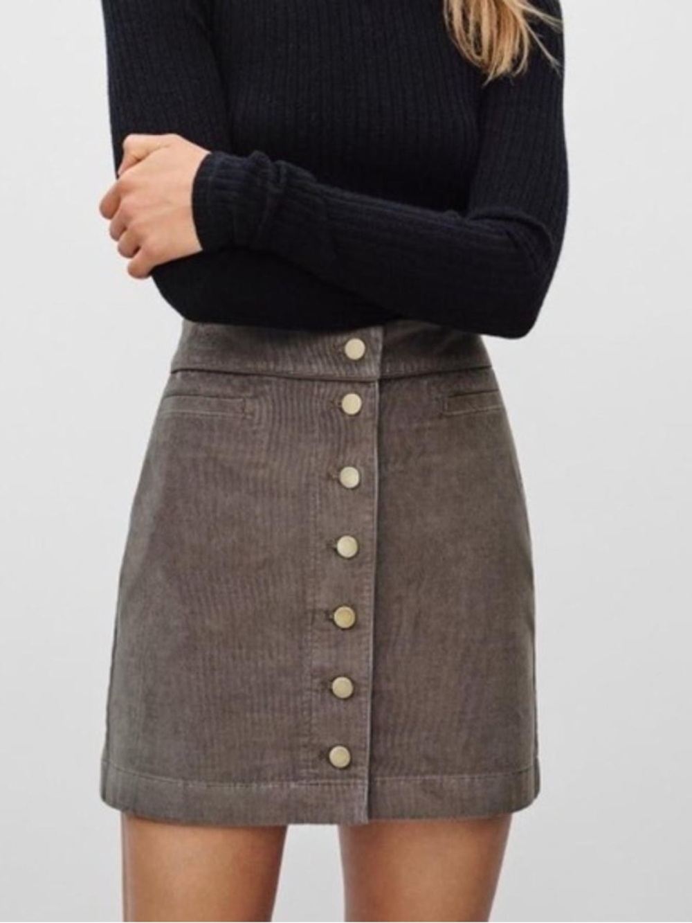 Wilfred Free Aritzia Olive Corduroy Button Front Mini Skirt Sz 00 Grunge Preppy